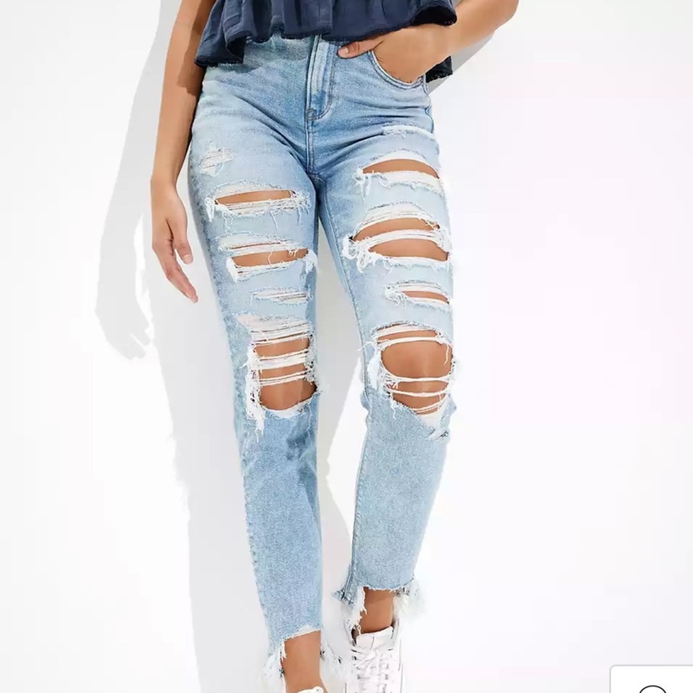 Distressed mom jeans